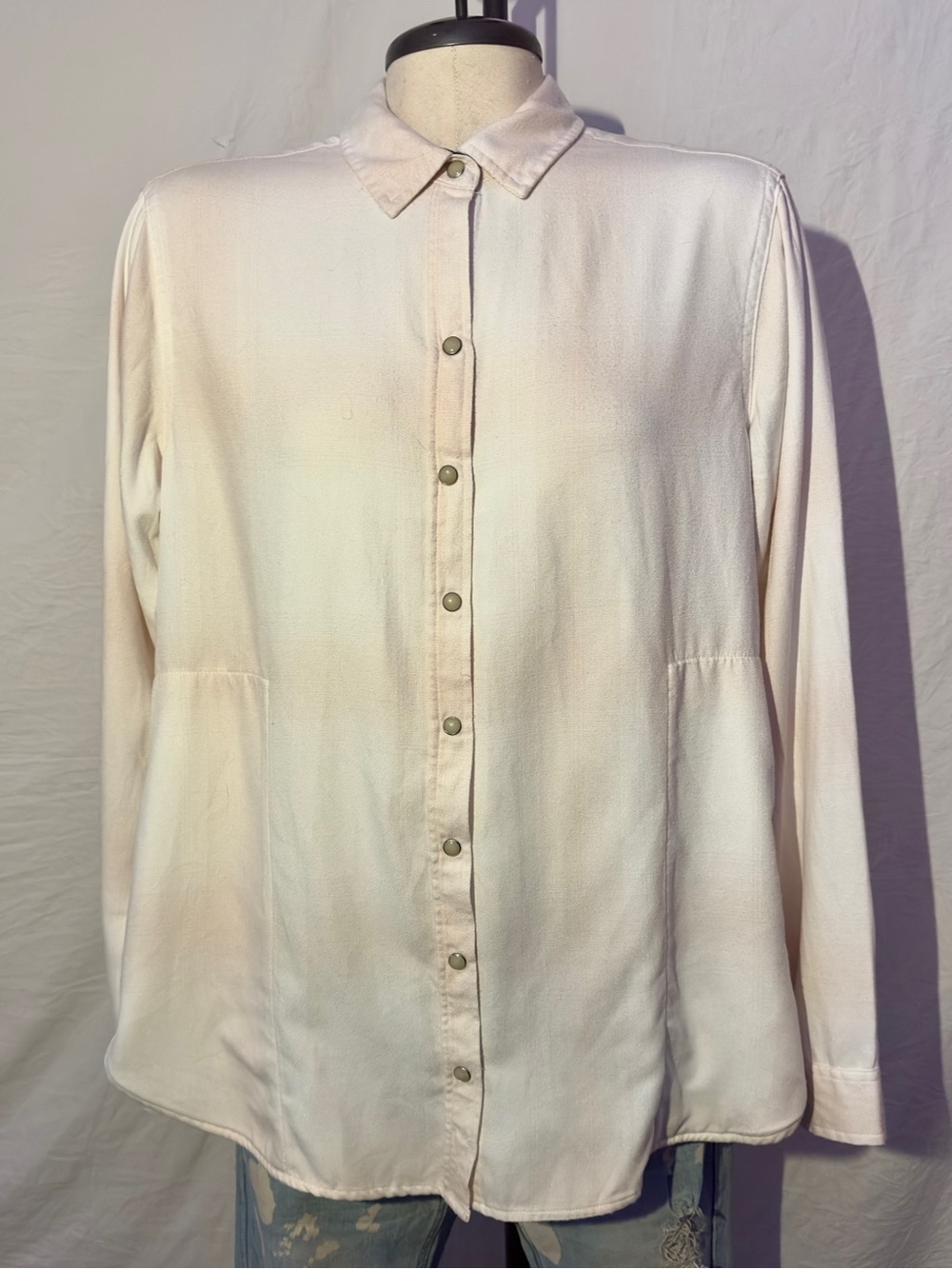 Jachs Girlfriend New York Peach Ivory Pearl Snap Utility Shirt Pockets Medium